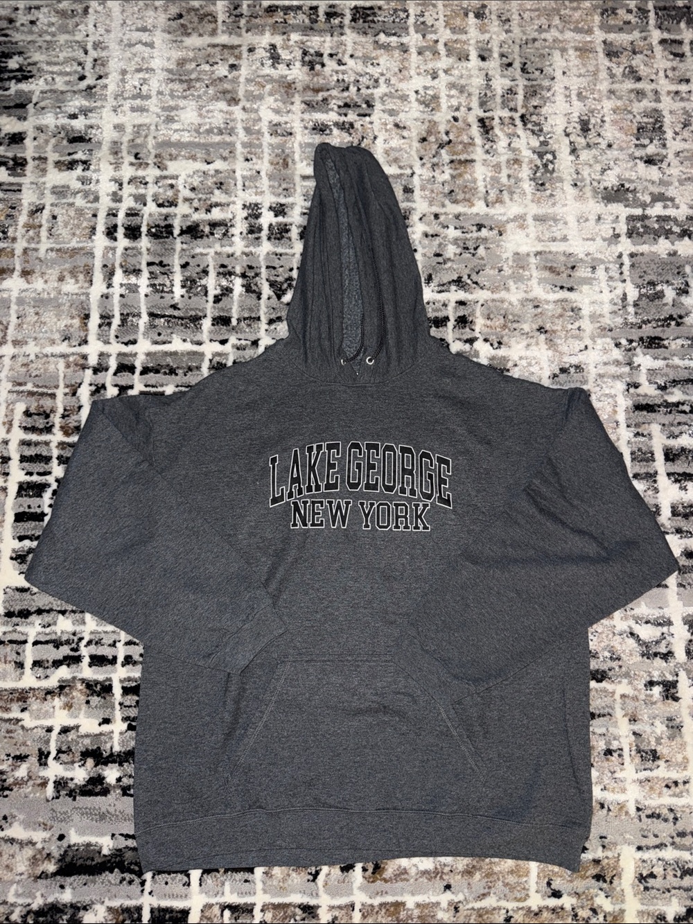 Hanes Men's Lake George New York Hoodie - Charcoal Gray